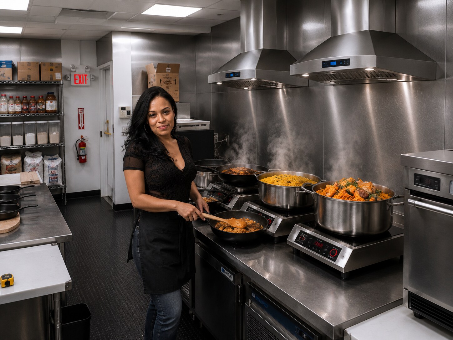 A member of the Acruz kitchen team preparing several dishes